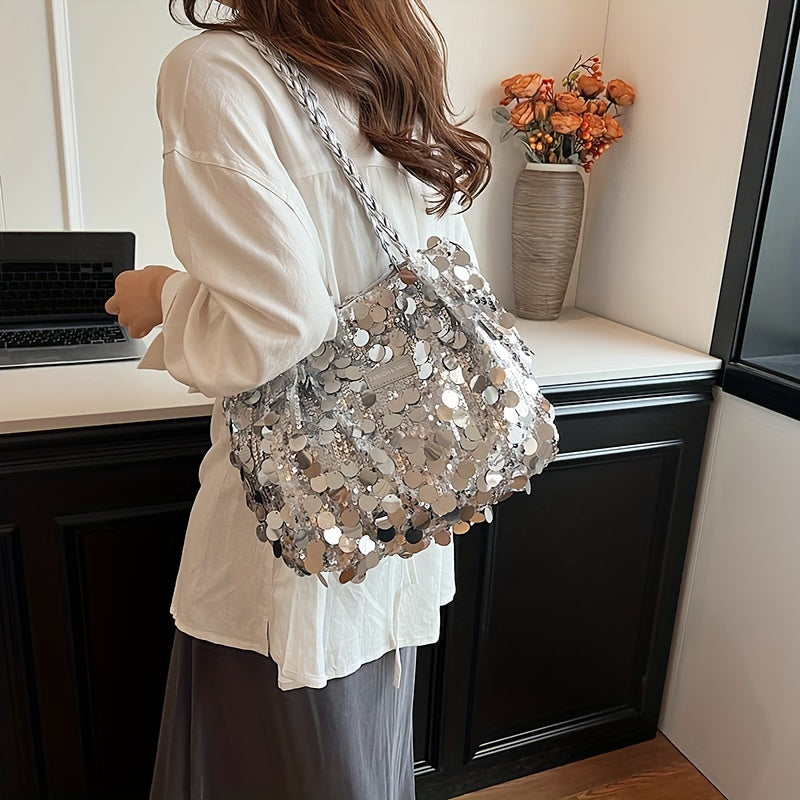 Summer Hot Bag with Large Capacity Crossbody Shoulder Bag Black Silver Grey Fabric