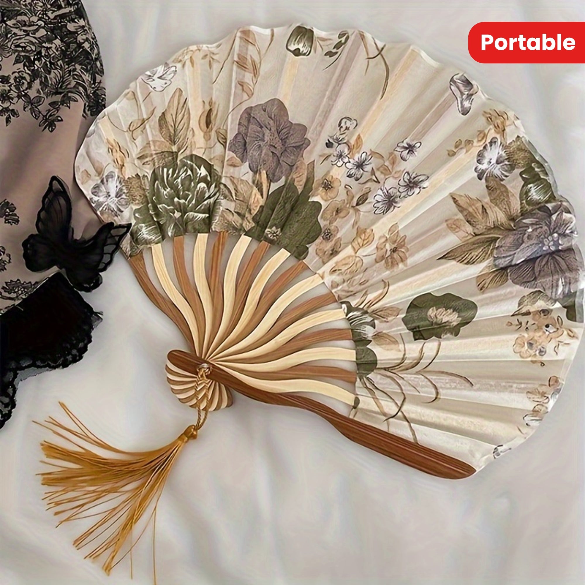 Handheld Fan with Vintage Ink Painting and Tassel for Summer Cooling and Decoration