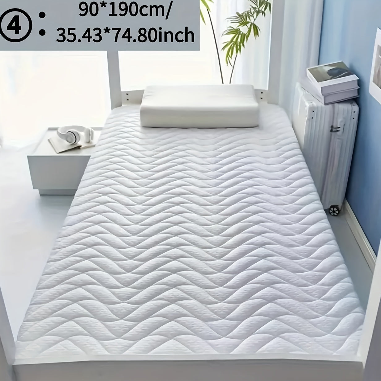 Breathable Non-Slip Mattress Pad 6-8cm Thick Polyester Woven Fabric White