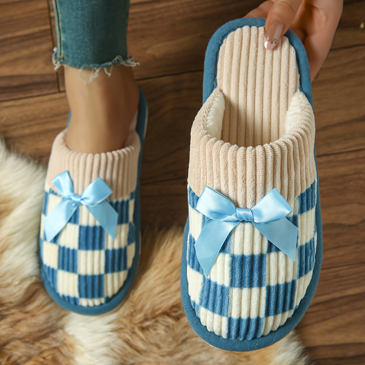 Unisex Plush Slip-On House Shoes Beige Black White Gray Indoor Comfort