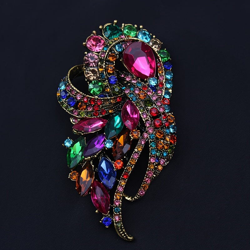 Vintage Style Rhinestone Brooch Pin with Irregular Shape in Six Colors for Dresses and Coats