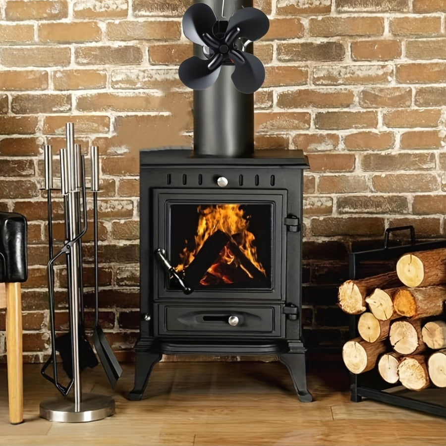 Adjustable Magnetic Wood-Burning Fireplace Fan with 4 Blades for Air Circulation