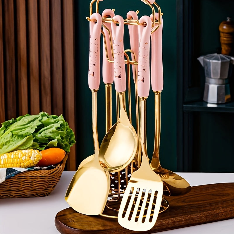 7-Piece Nordic Light Luxury Kitchen Utensil Set with Ceramic Handles for Cooking and Parties