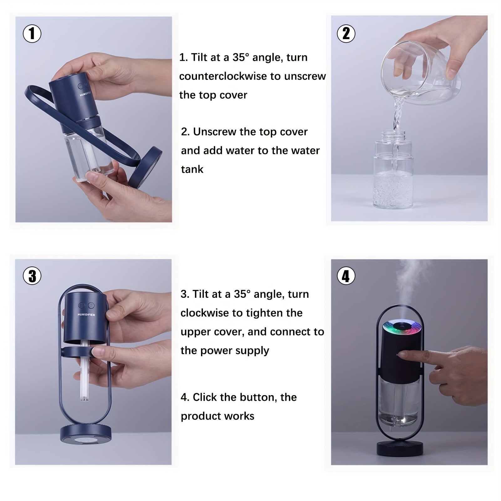 Rang-barang proektsiya kechki yorug'lik namlagich 360° aylanish bilan, USB bilan quvvatlanadigan, sayohat uchun, yotoqxona, ofis