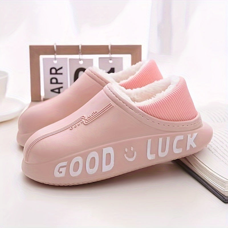 Women's Waterproof Plush Lined Slip-On Winter Slippers Indoor Outdoor