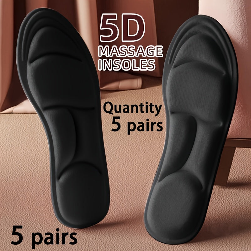 5D massaj insoles to'plami, 5 juftlik, nafas oladigan, shokni yutadigan, qulay poyabzal ichki qismi