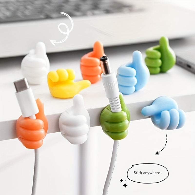 Set of 10 Plastic Wall Mount Cable Storage Racks with Thumb Hooks for Earphones Chargers Keys