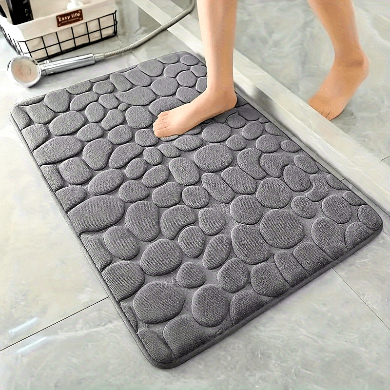 Polyester Pebble Stone Bath Mat Non-Slip Absorbent Rug for Bathroom and Entrance