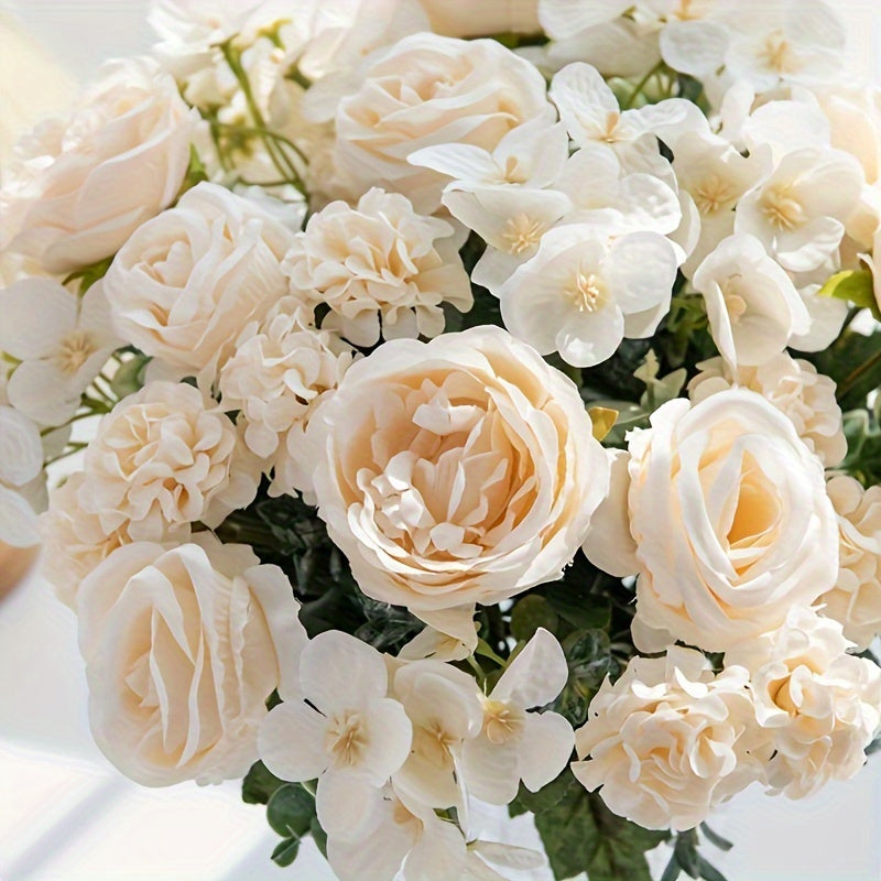 Sun'iy gul buketi, pushti, apelsin, bej, oq, to'ylar, partiyalar, uy bezatish uchun
