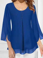 Plus Size Women's Blouse Long Sleeve Decor Button Blue All-Season Casual Formal