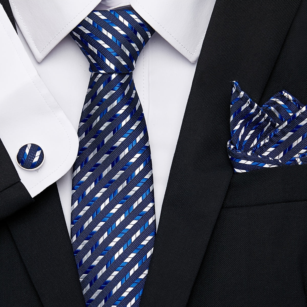 Men's Tie Pocket Square Cufflink Set for Weddings Holidays Gifting