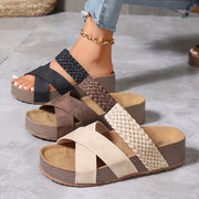 Women's Summer Slide Sandals Open Toe Braided Platform Shoes in Solid Colors