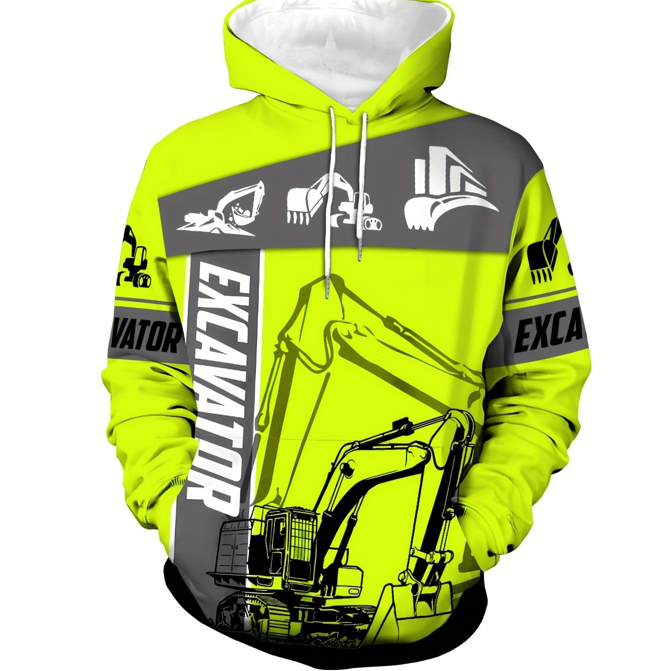 Men's Plus Size Hoodie with Excavator Print Long Sleeve Casual Knit Fall Spring