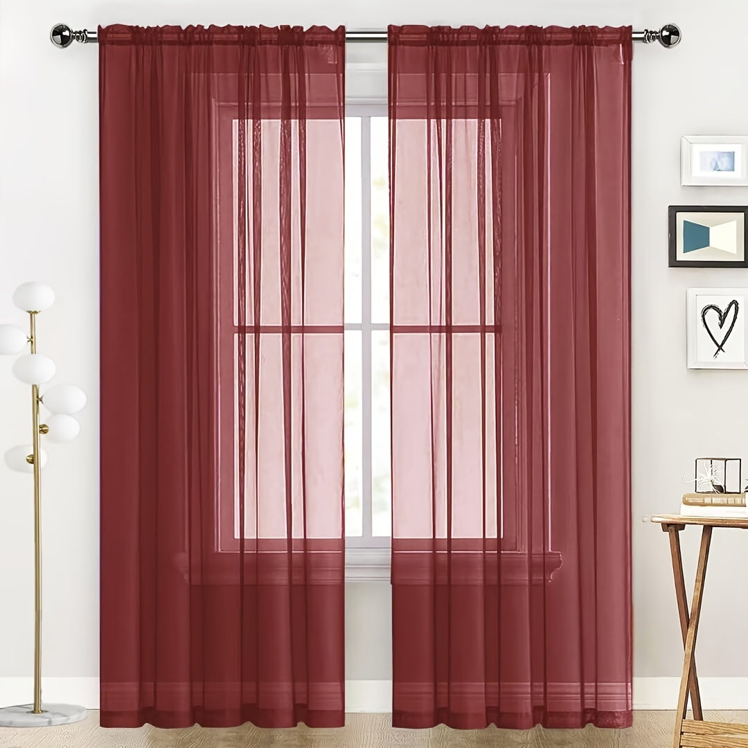 Terylene Gauze Curtains 2-Piece Set Semi-Transparent Light-Filtering Home Decor