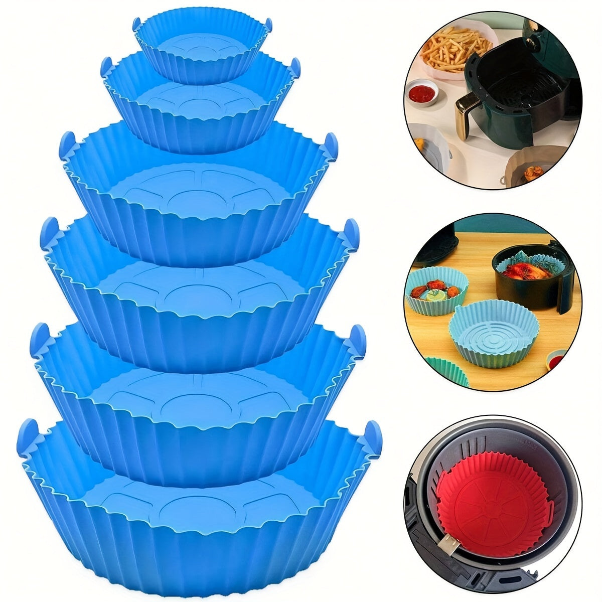 Silicone Air Fryer Roasting Pans Set of 6 Non-Stick Heat-Resistant Baking Trays