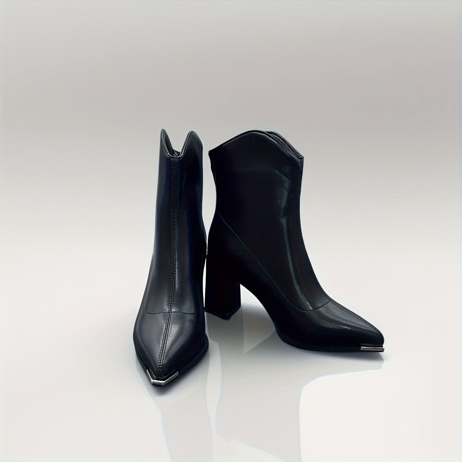 Women Black Synthetic Ankle Boots With Block Heel and Zipper