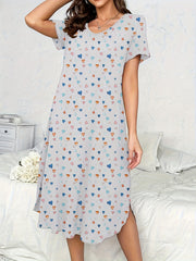 Women's Long Heart Print Cotton Casual Maxi Sleep Dress