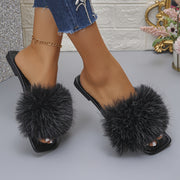 Ayollar uchun ochiq-oyoq, yopilmaydigan, faux mo'ynali chetli maktablar, mikrofiber, rezina tagli