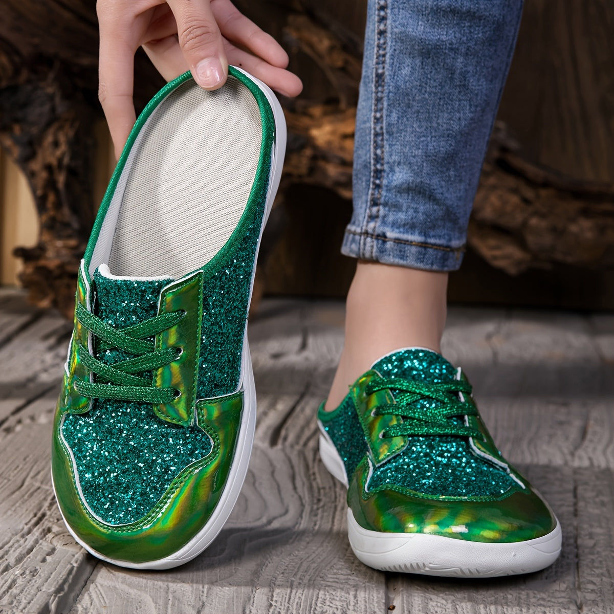 Women's Glitter Sequin Embellished Synthetic Cover Mules Breathable Summer Beach Shoes