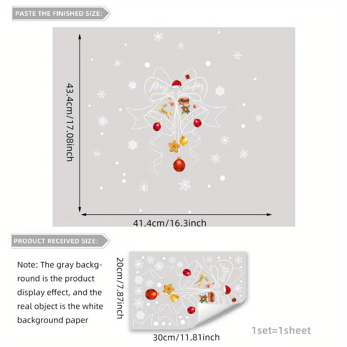 Bell Snowflake Rojdestvo Ta'til Shisha Deraza Dekali Ikki tomonlama o'z-o'zini yopishtiradigan