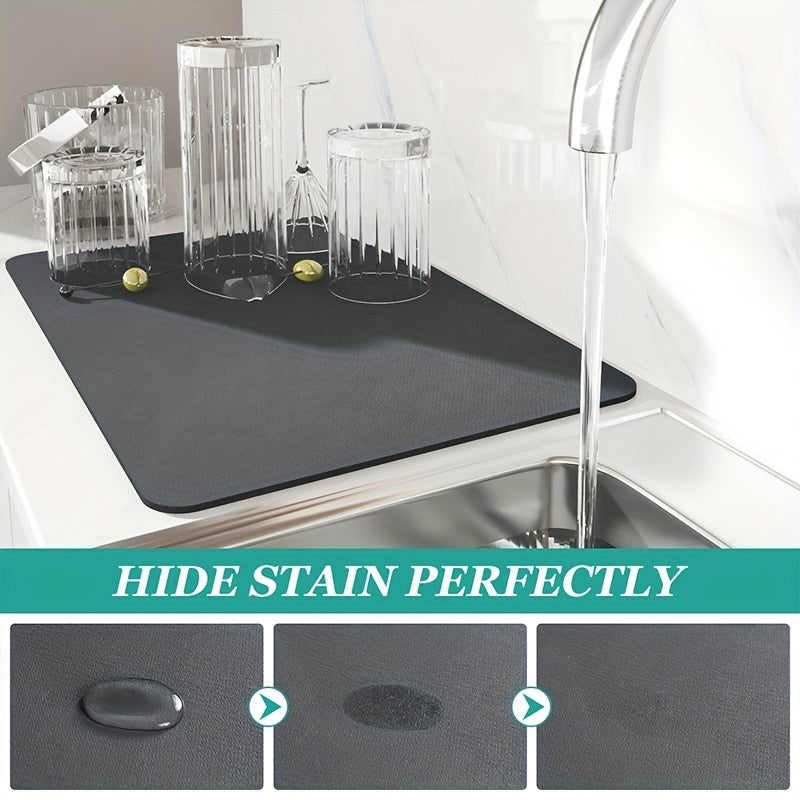 Bir dona Super Absorbent Anti-slip Idish Quruq Mat Kofe rangida. Ushbu katta oshxona matosi idishlarni tezda suzish va quritish uchun mukammaldir. Shuningdek, tez quriydigan drenaj pad sifatida hammomda foydalanish uchun mos. Muhim oshxona ta'minotlari.