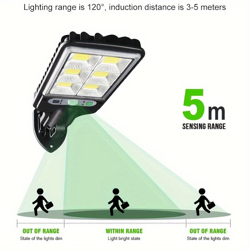Solar-Powered LED Street Light with Motion Sensor Remote Control 3 Modes Adjustable Brightness