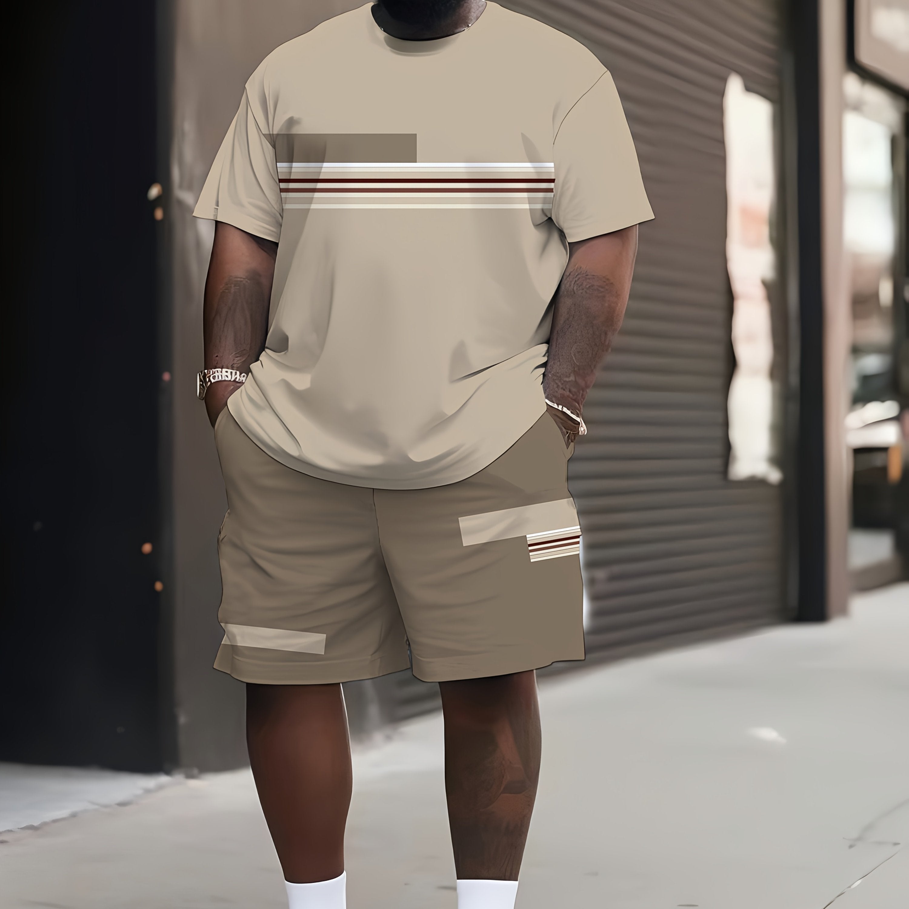 Plus Size Men's 3D Printed Short Sleeve T-Shirt and Fashion Shorts Set