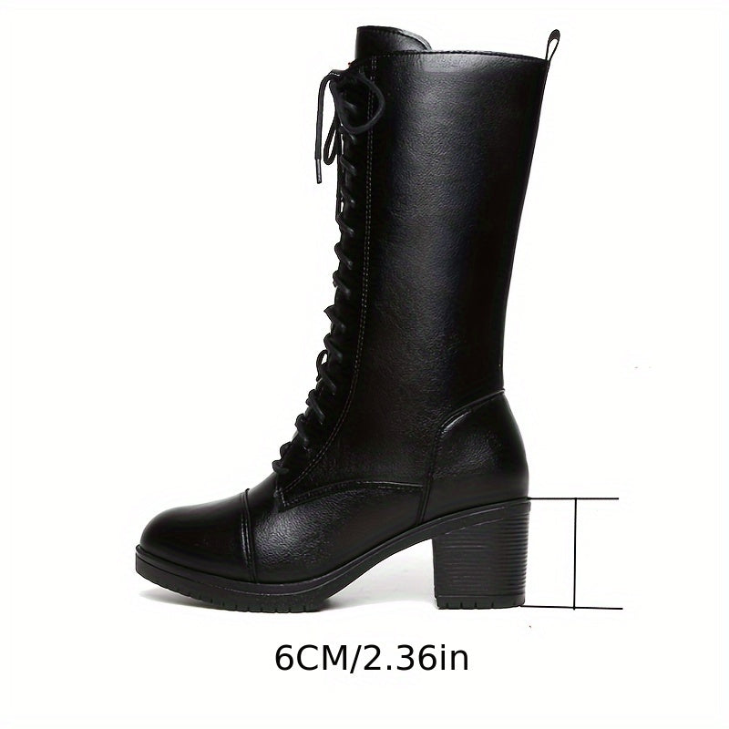 Women's Fleece-Lined Mid-Calf Winter Boots with Chunky Heel