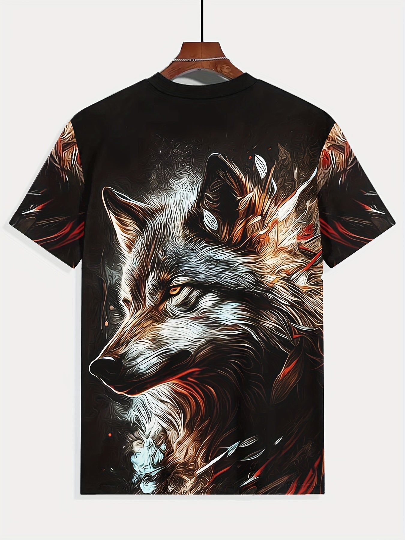 Erkaklar uchun yengli bo'yin T-ko'ylagi, yashirin Wolf print bilan