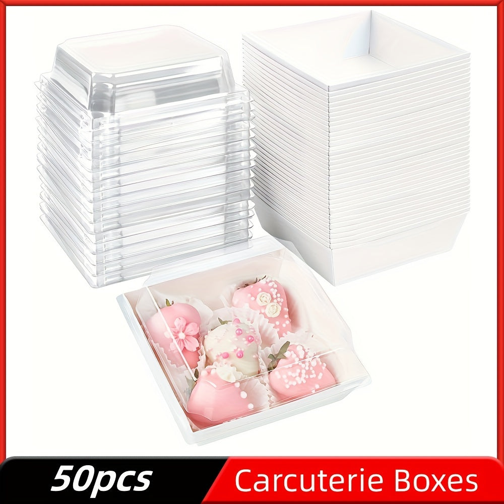 50 Pack Pink Square Dessert Containers with Clear Lids for Cakes Cookies and Brownies