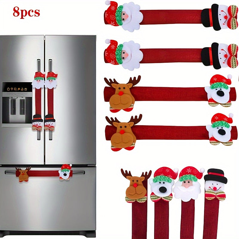 Christmas Kitchen Appliance Handle Covers Set of 4 or 8 with Santa and Snowman Designs