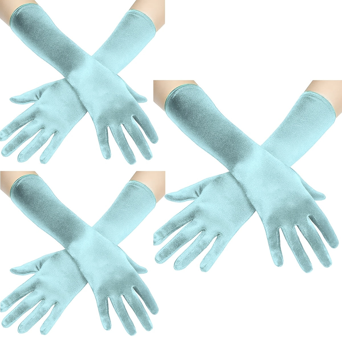 Ayollar uchun satindan tayyorlangan uzun opera qo'llari, 3 ta, vintage, tirsak uzunligi, kechki kiyim va to'y uchun