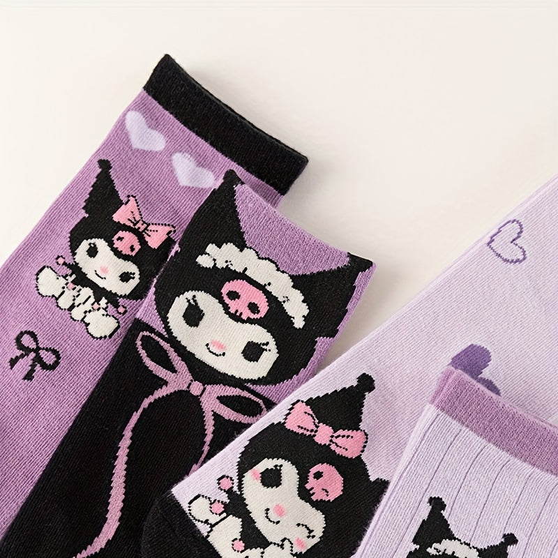 Teen Purple Knit Socks with Love Bow Pattern