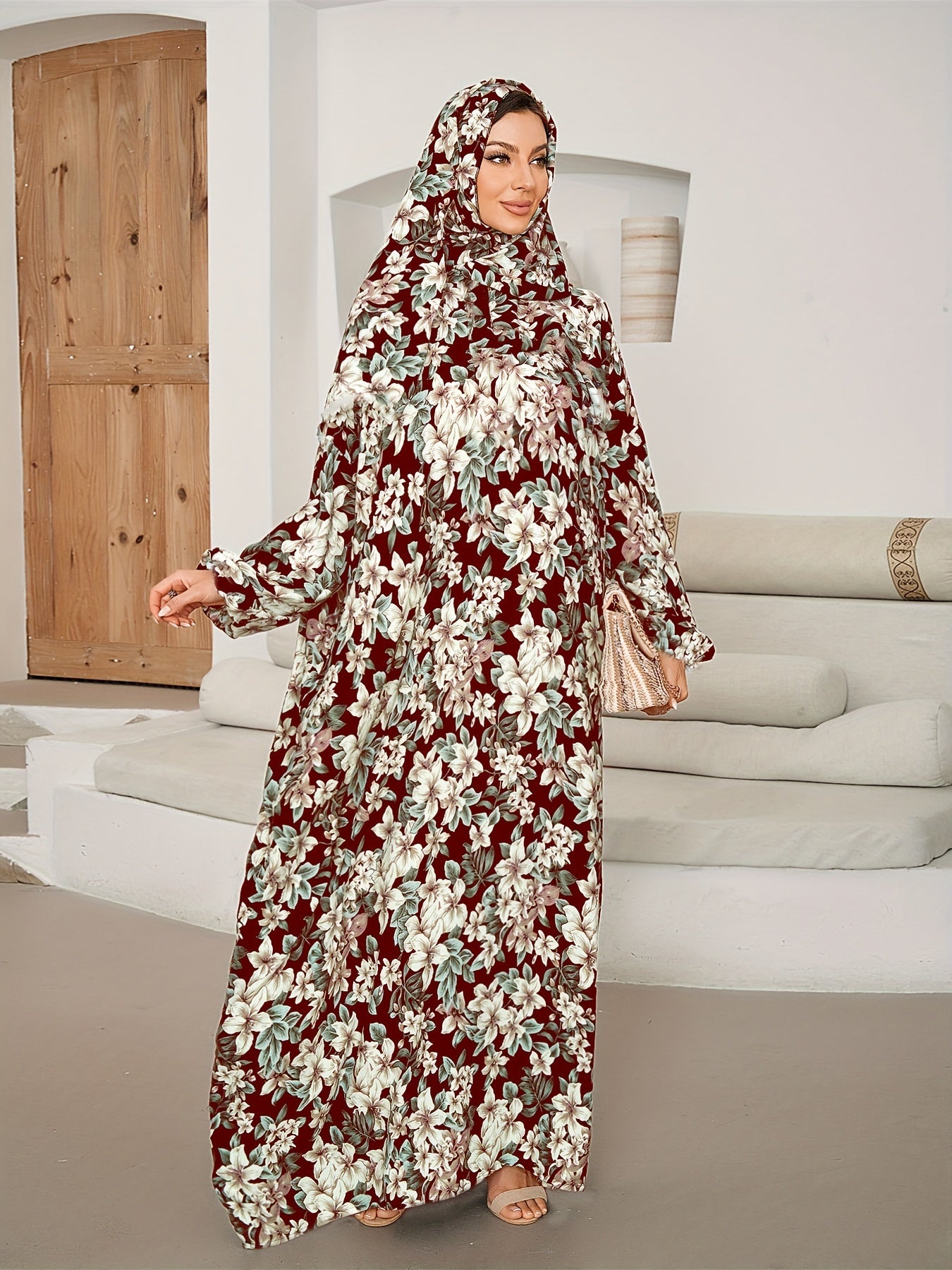 Muslim Women Prayer Robe Set With Printed Scarf Stylish and Comfortable