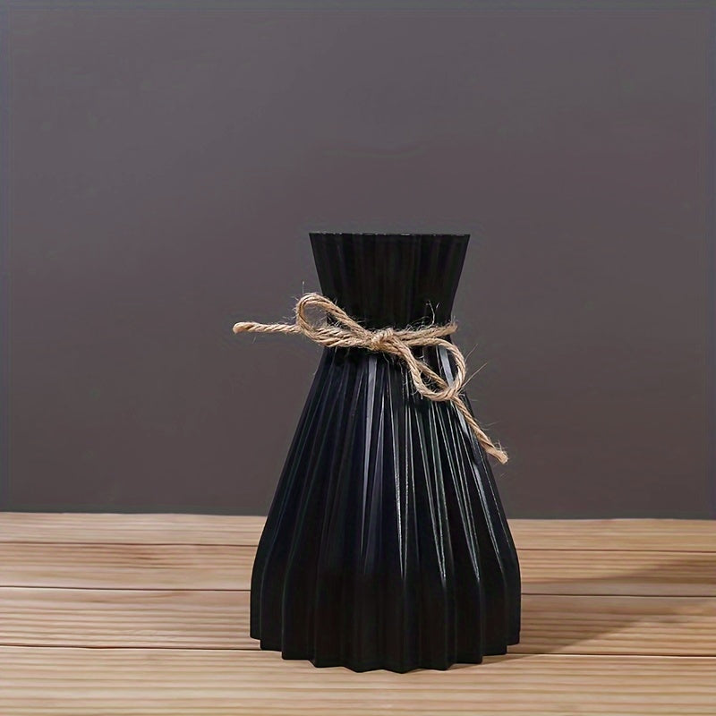 Plastic Vase with Jute Rope Accent for Artificial and Dried Flowers 7x17.5cm