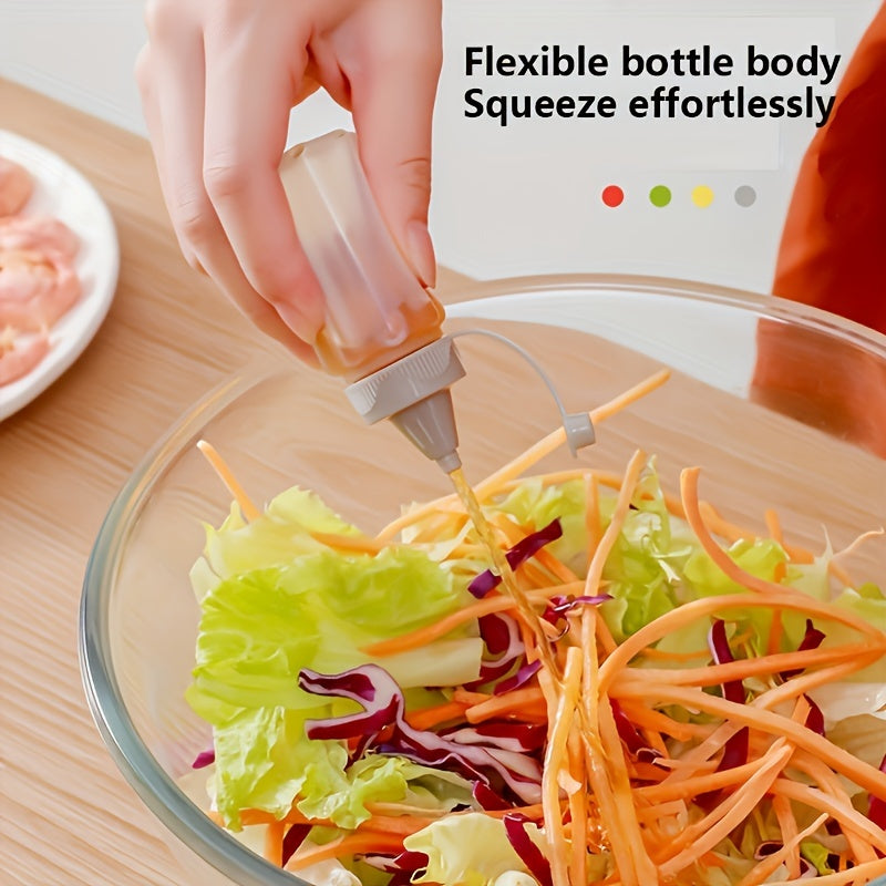 Set of 4 Transparent Plastic Seasoning Bottles with Gray Lids for Sauces and Dressings