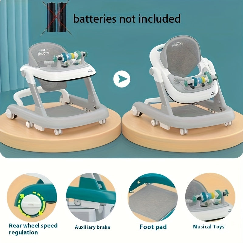 Серый детский ходунок с регулируемой высотой, колесами, противоударными ножками, вспомогательным тормозом, многофункциональный обучающий автомобиль для детей от 6 до 18 месяцев, игрушка для первых шагов против опрокидывания