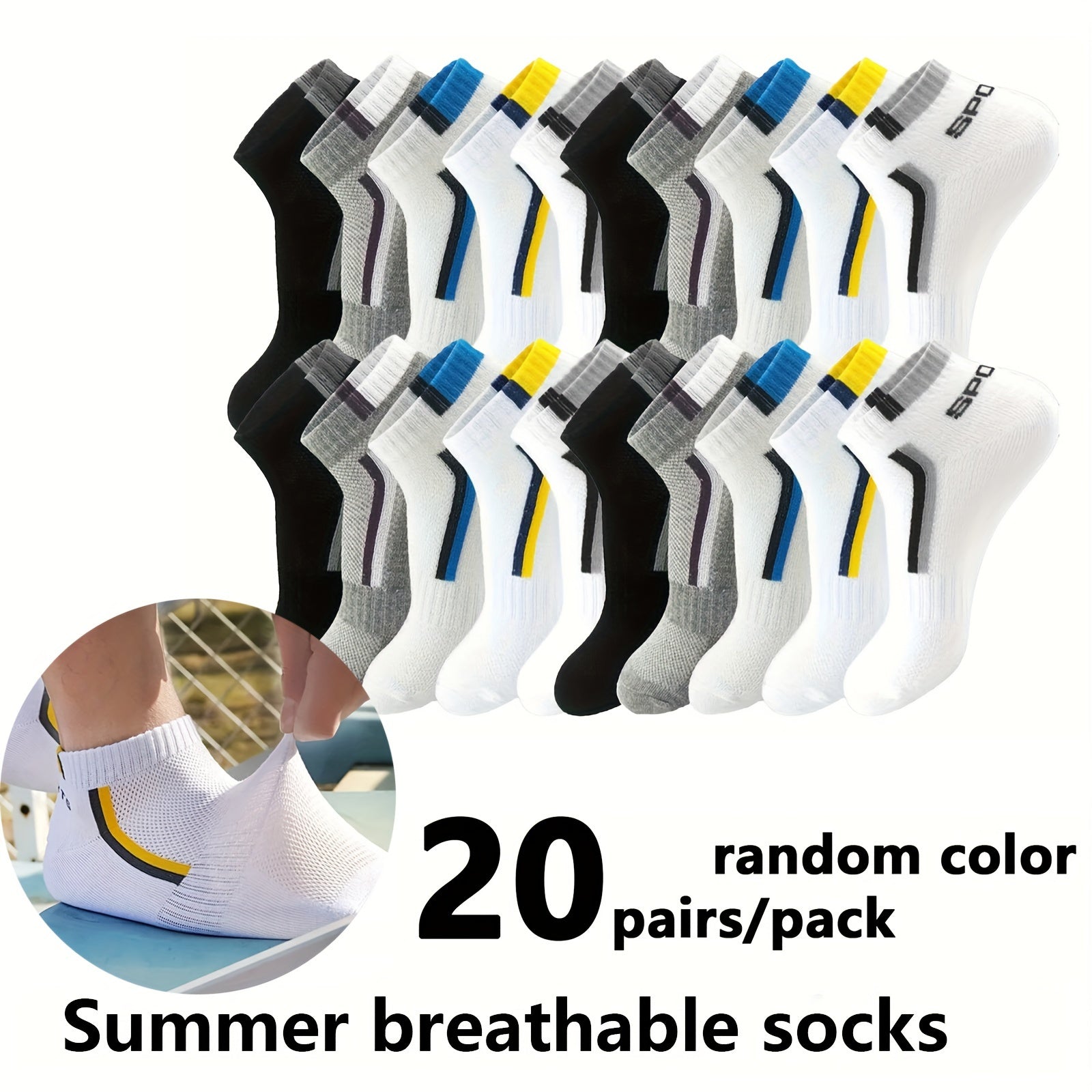 Men's Breathable Short Socks 10/20/30 Pairs Spring Summer Knit Polyester