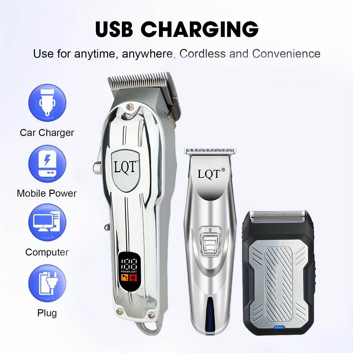 Мужской беспроводной электробритва с умедным дисплеем, перезаряжаемый триммер