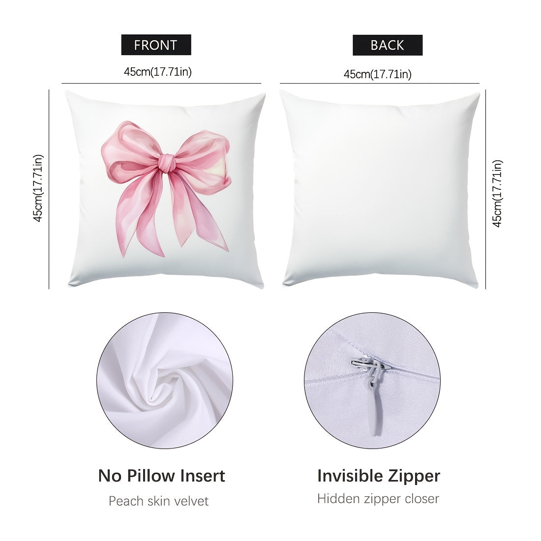 Наволочка для декоративной подушки с принтом розовых бантов 44,96x44,96 см, полиэстер, современный стиль, для дивана, спальни