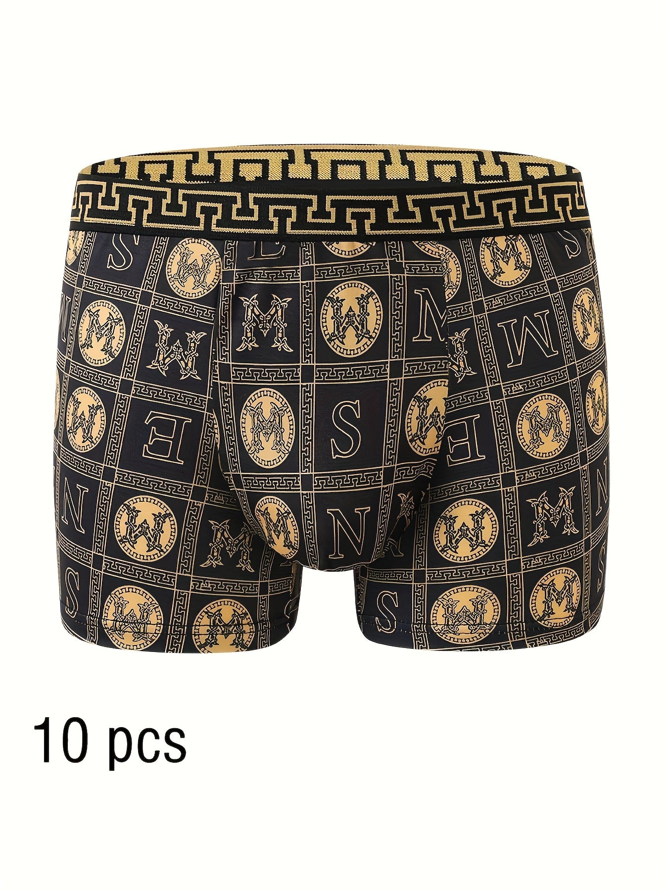 Men's Boxer Briefs 10 Pack Black Gold Print High Stretch Polyester Quick-Dry Comfort for Golf