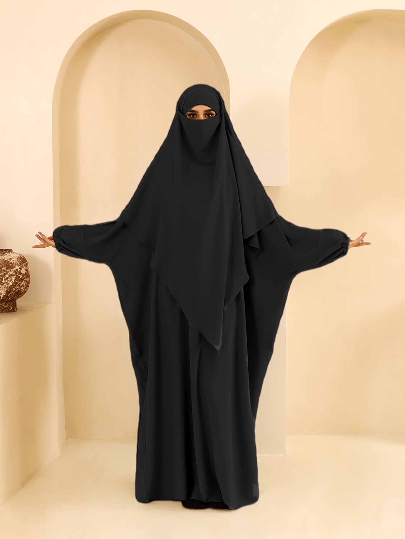 Plus o'lchamli ayollar uchun bir-biriga mos bo'lgan rangli ro'ba va kiyimlar to'plami Ramazon Islomiy namoz uchun