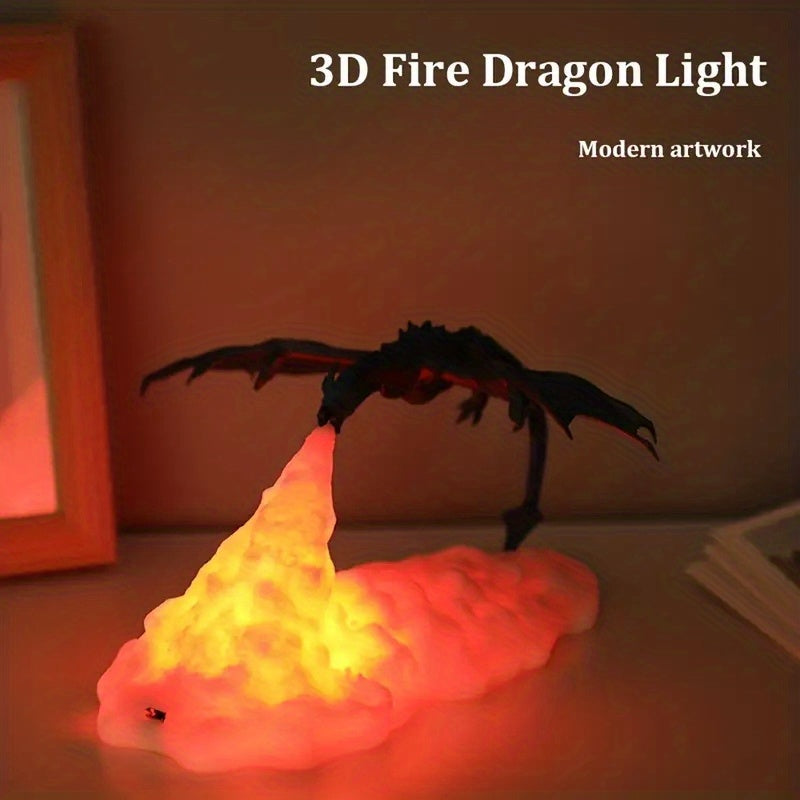Lámpara de mesa de dragón de fuego impreso en 3D, luz nocturna recargable por USB para dormitorio y sala de estar