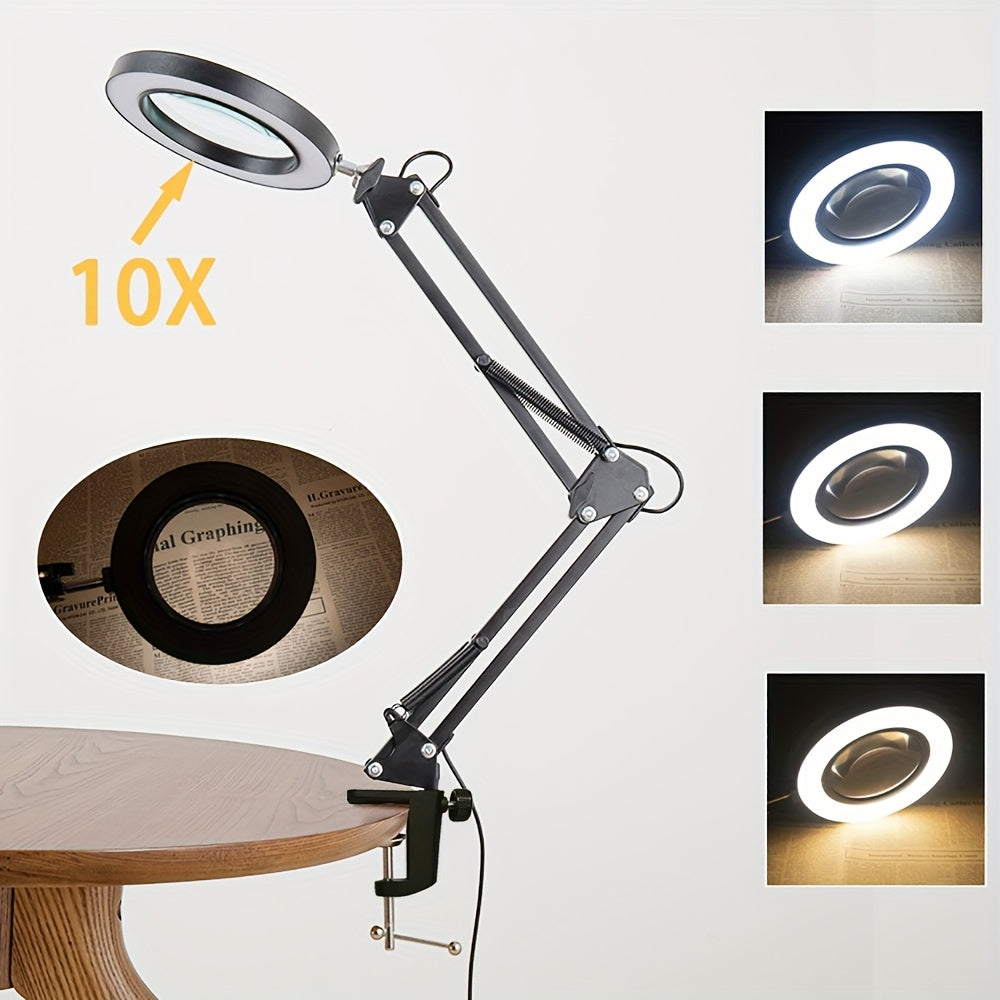 Lighted Magnifying Glass with Adjustable Stand 10X Magnification Dimmable LED