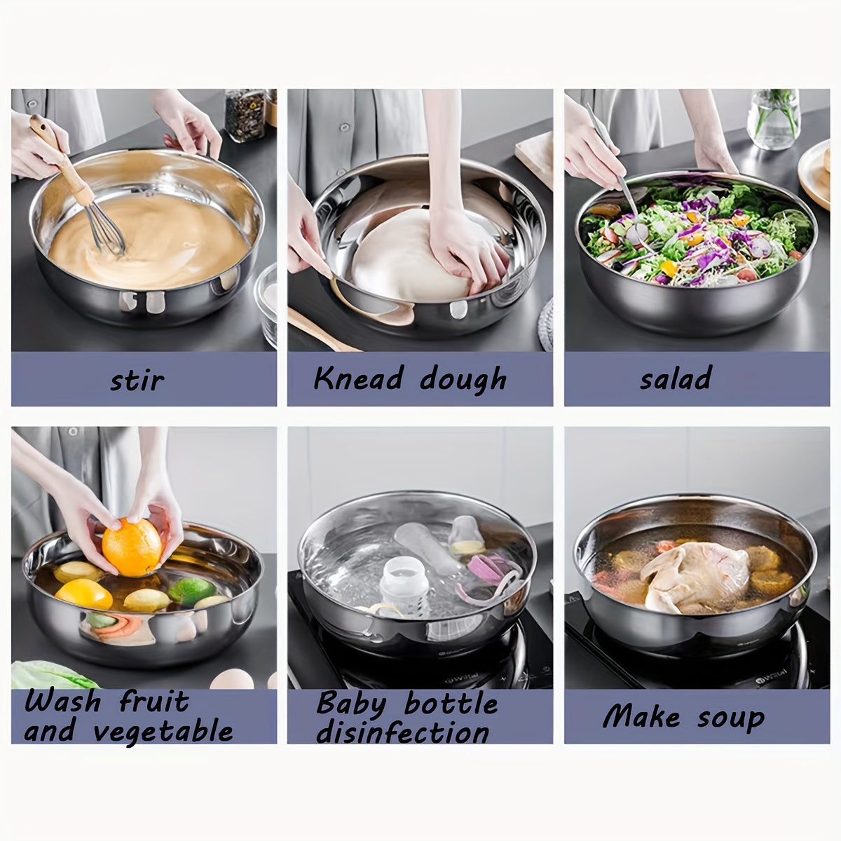 Kitchen Utensil Set with Stainless Steel Basin and Large Kneading Bowl