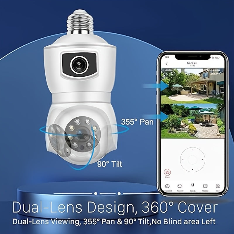 3MP PTZ Security Camera with 360 Degree View Dual Lenses Motion Detection Indoor Outdoor E27 Socket