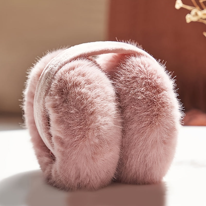 Winter Fleece Ear Warmers with Furry Lining Foldable for Cold Weather