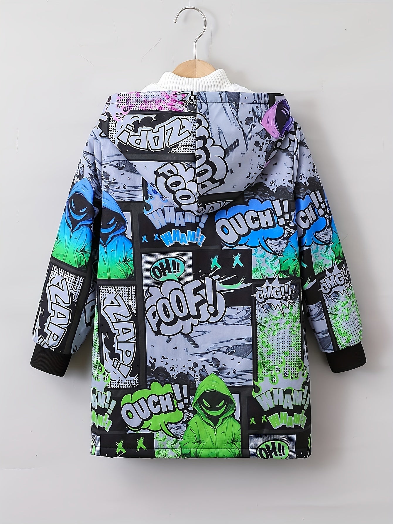 Boys Hoodie with Comic Style Print and Graffiti Design for Fall Winter