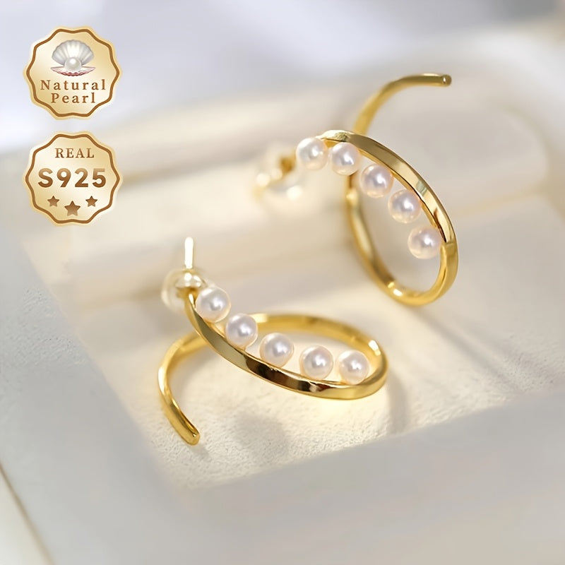 Vintage Natural Saltwater Pearl Stud Earrings for Women 3.5-4mm Akoya Pearl Sterling Silver Gift