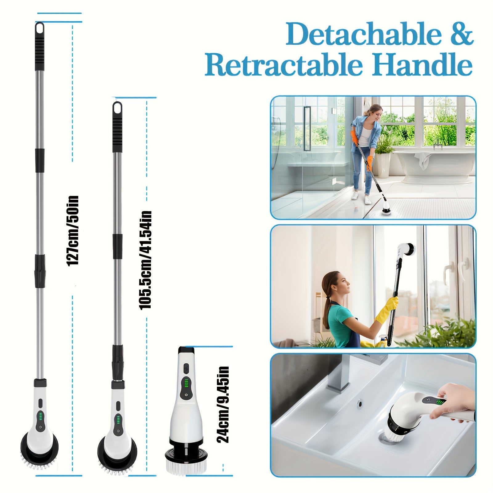 Electric Rotary Floor Scrubber with Wireless, 8 Brush Heads, Adjustable Handle